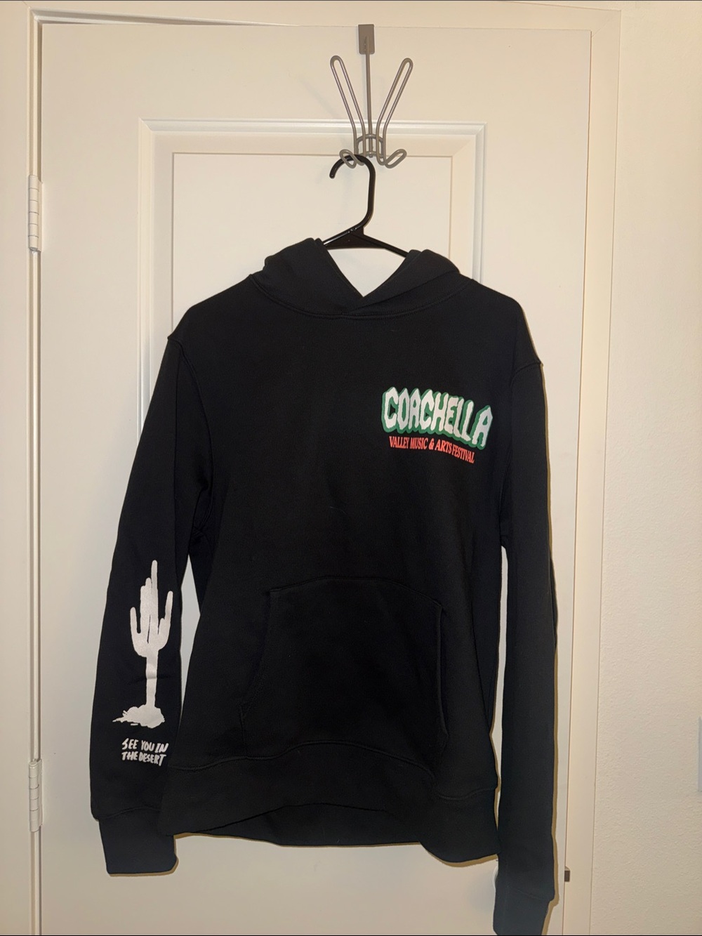 Coachella Black Festival Hoodie with Cactus Sleeve Graphic